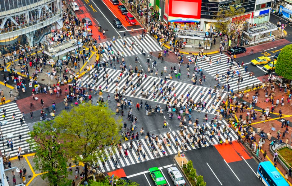 birdeye view of the shibuya crossing in tokyo