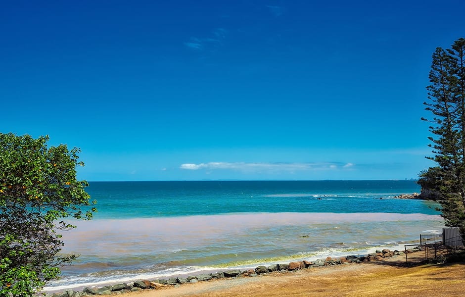 redcliffe beach and clear blue skies in australia