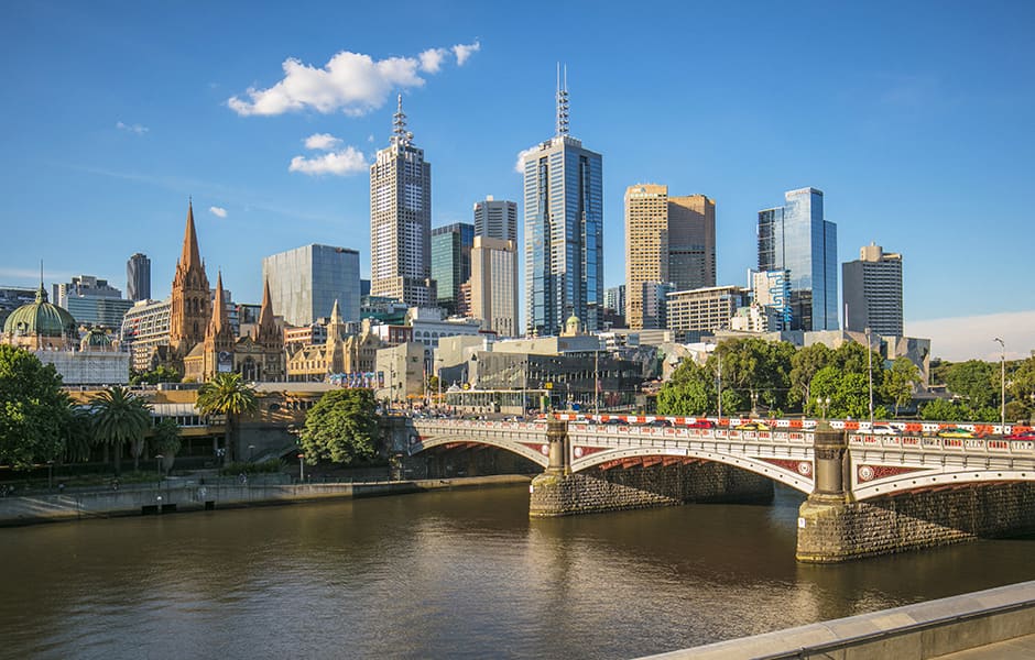 cityscape of melbourne australia with princes bridge