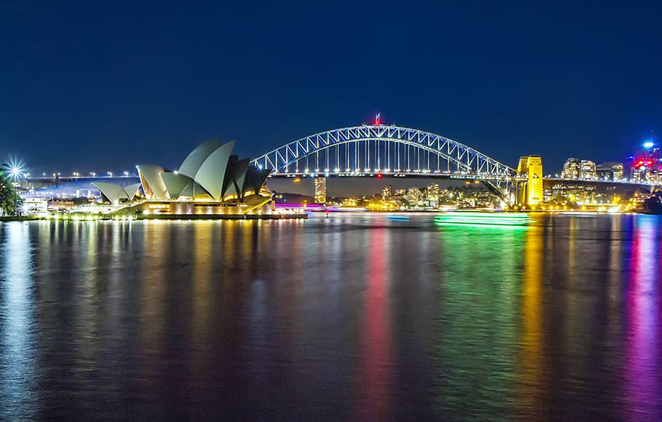 panorama of sydney bay at night