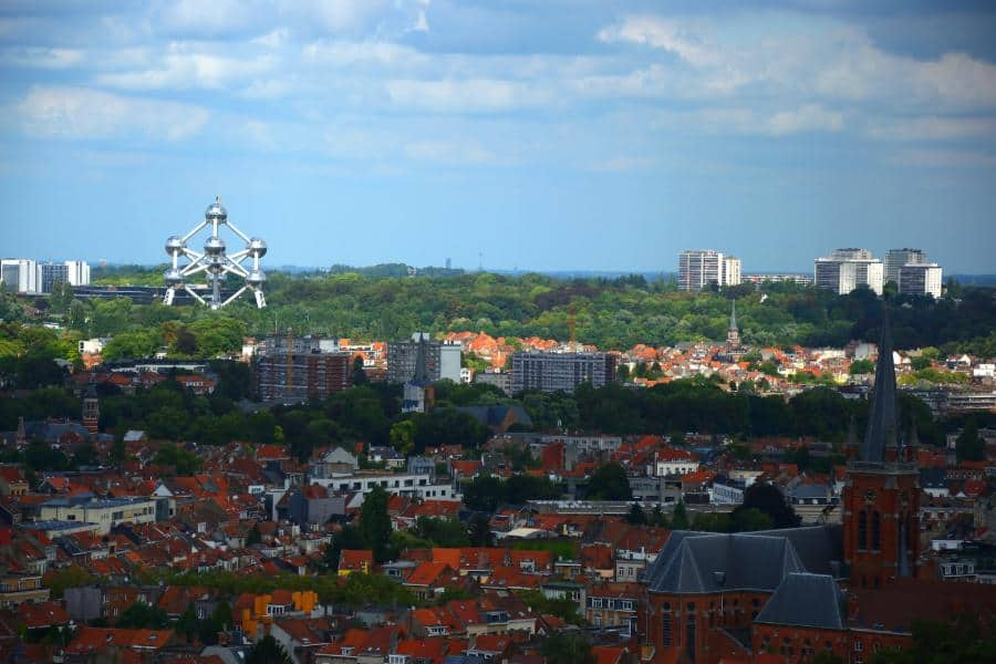 view of atomium and skyline of brussels