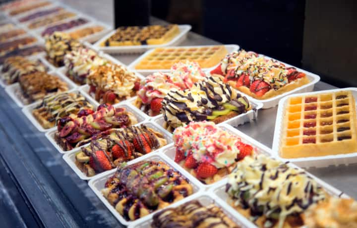 various choice of delicious belgian waffles in brussels