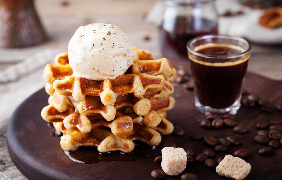 plate of belgium waffles and icecream in brussels