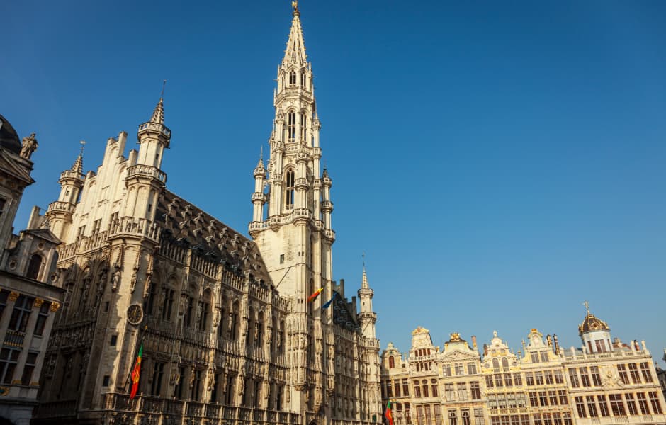 grand place and town hall in brussels belgium