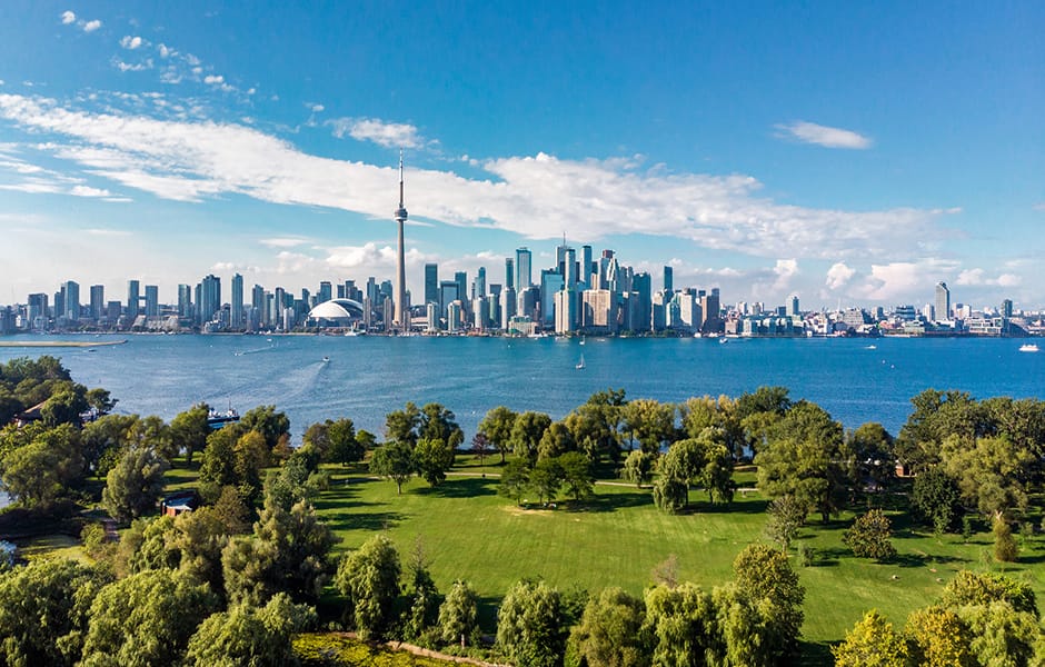 toronto skyline and lake ontario in toronto