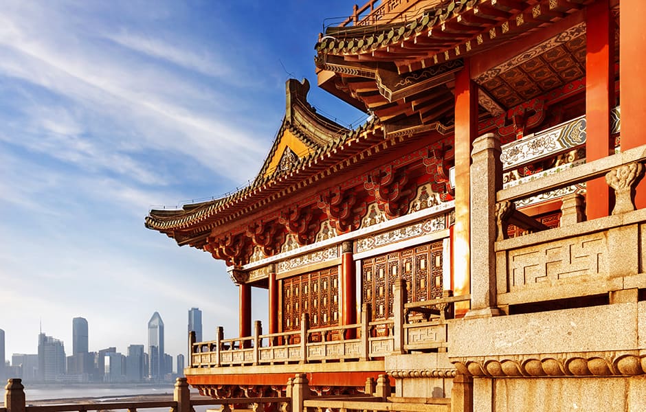 ancient chinese architecture with a cloudy background