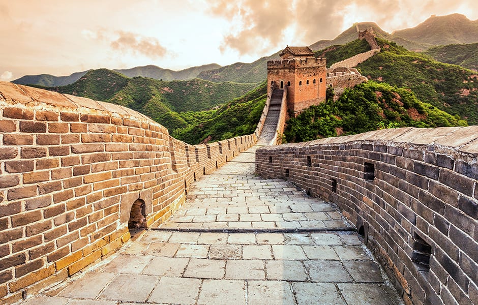 the great wall of china at sunset beijing