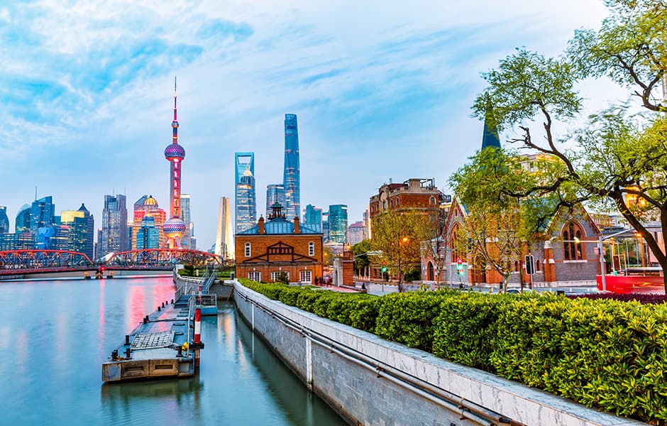 shanghai skyline and modern city skyscrapers at night 