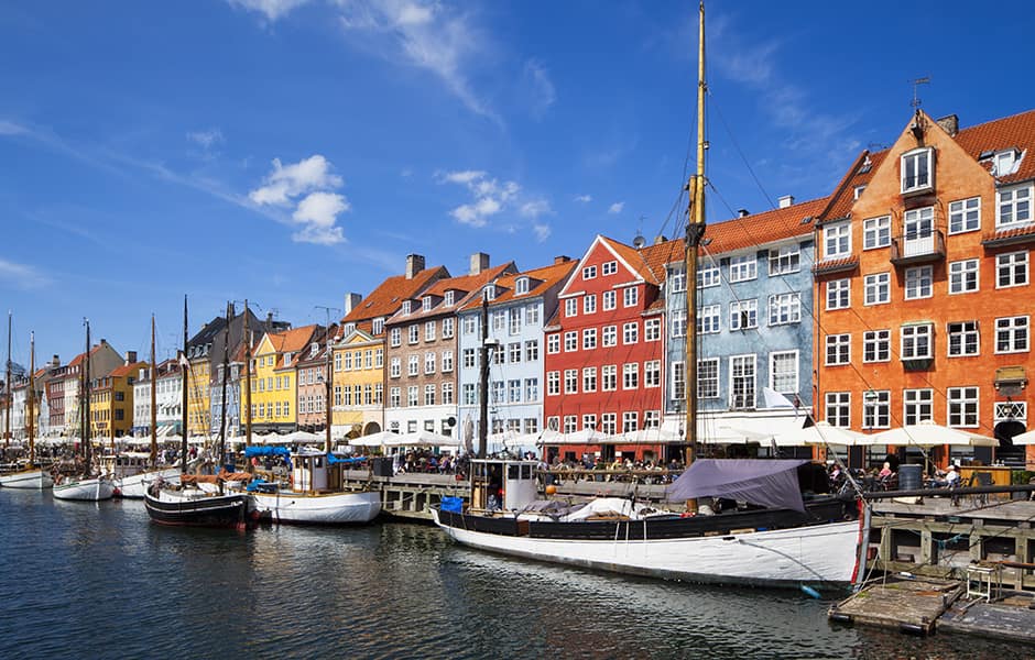 Colourful townhouses along canal in nyhavn district