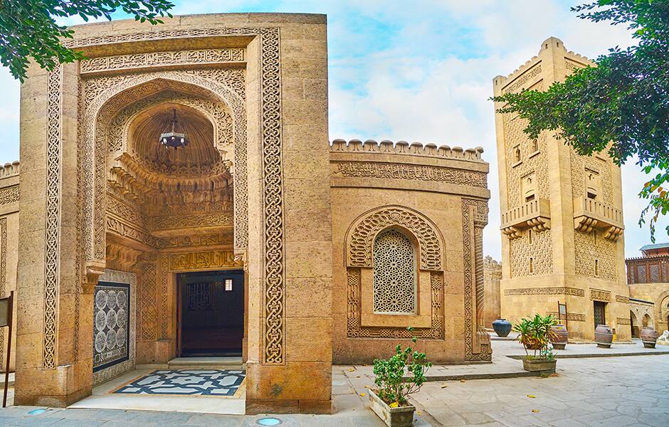 the facade of manial palace mosque cairo egypt