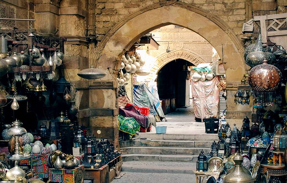 view of the enormous and exotic khan al khalili souk located in the heart of cairo