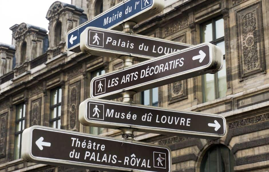 tourist signpost in paris france