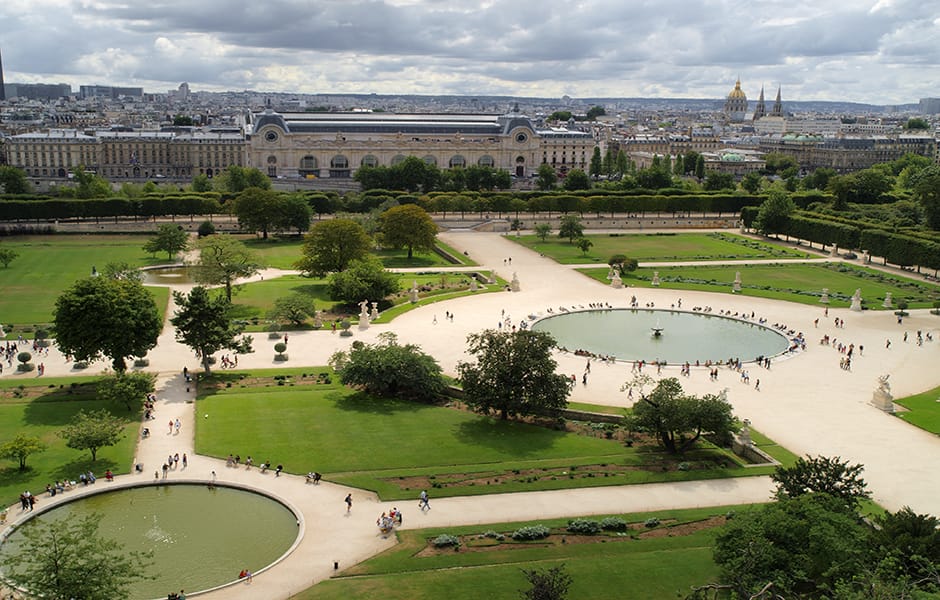 aerial view of tuileries gardens and the louvre in paris