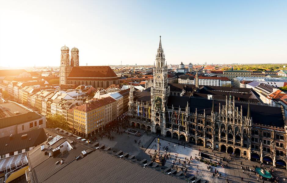 cityscape image of marien square during twilight munich germany 