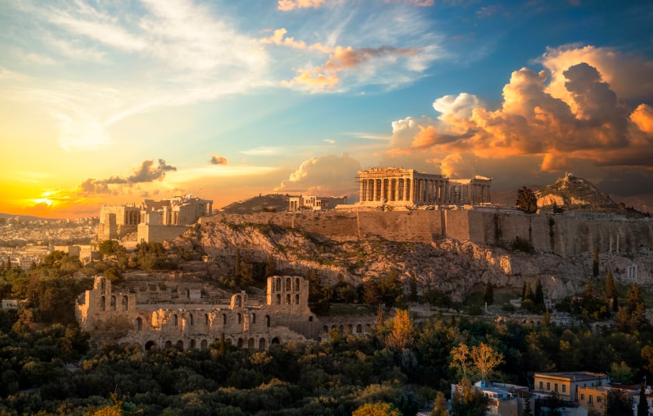 acropolis of athens greece with the parthenon temple at sunset