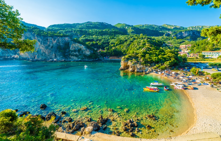 view of a sheltered bay on an island near athens