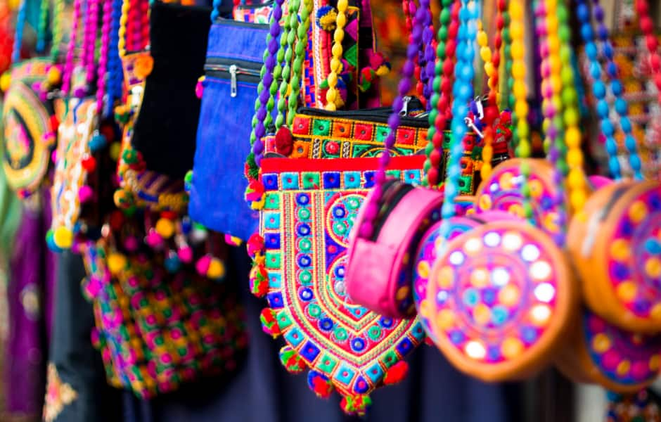 colourful handbags on sale at market in ahmedabad