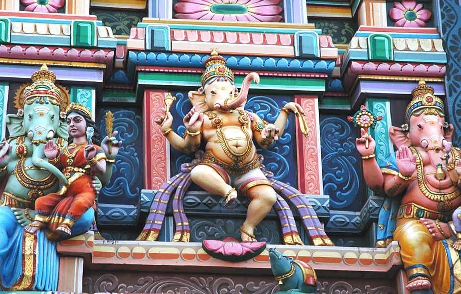 statues of hindu god ganesh at temple near bengaluru in karnataka india