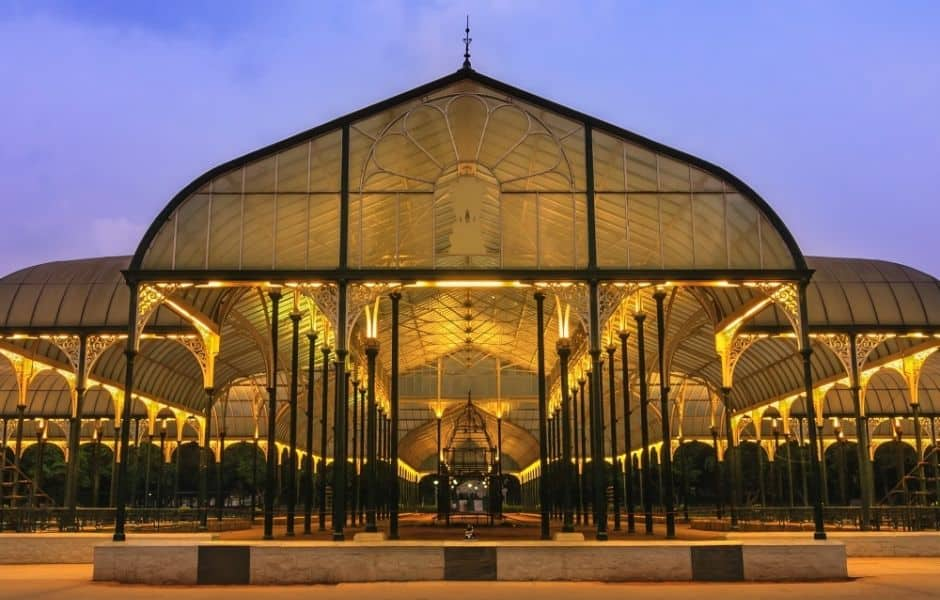 lalbagh park in bengaluru bangalore lit up at dusk