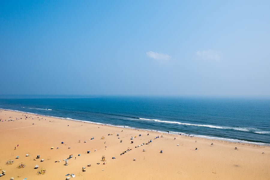 aerial view of marina beach in chennai india