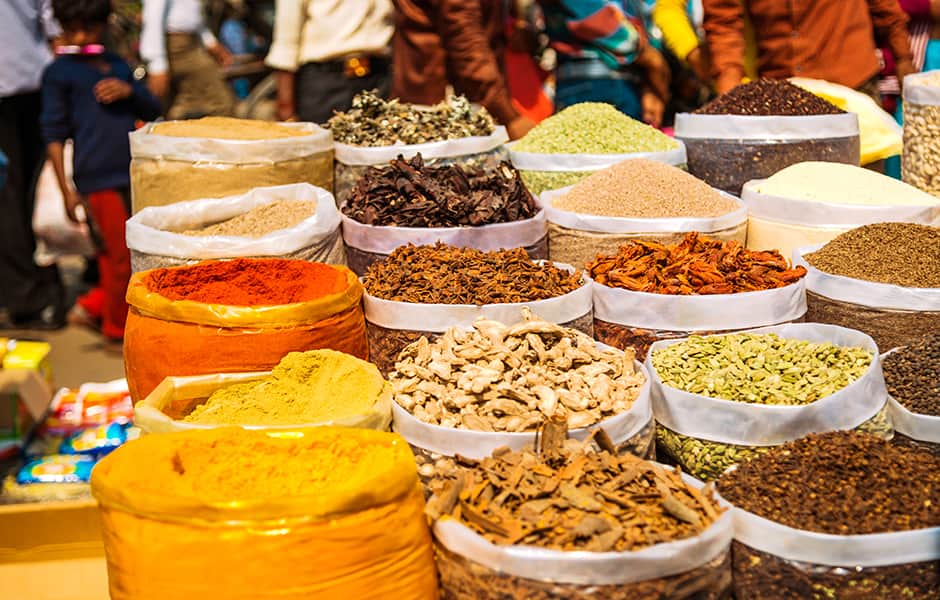 various spices at a spice markets in india 