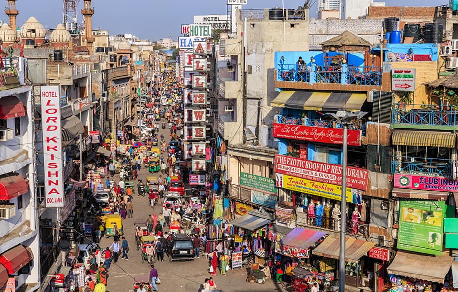 aerial view of main bazar paharganj new delhi india