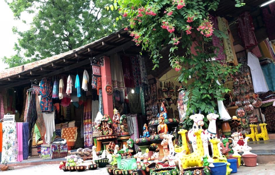 street market stalls selling local souvenirs and gifts 