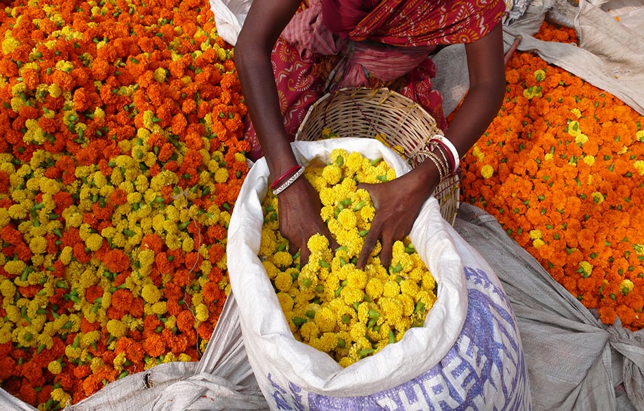 flower offerings mullik ghat flower market kolkata india