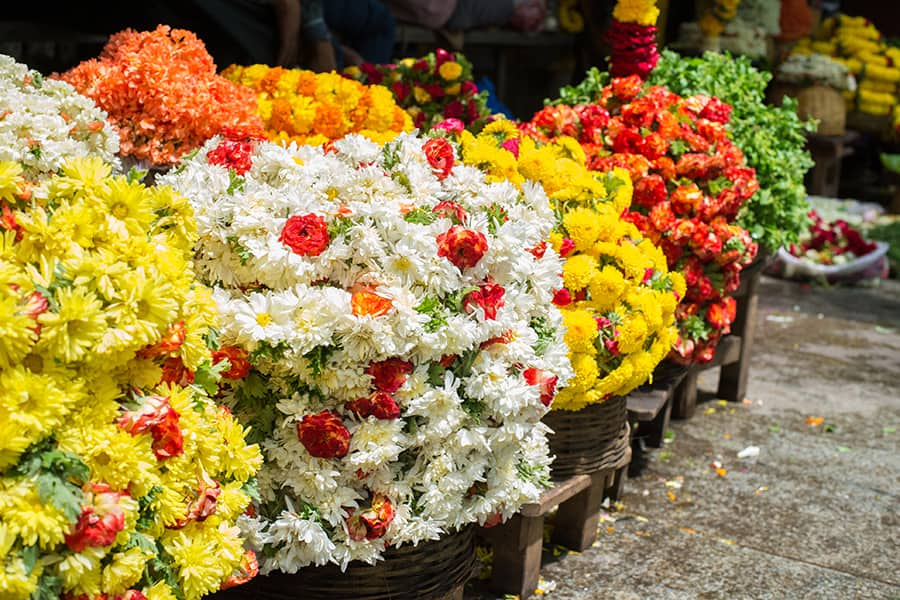 flowers for sale in the mallick ghat flower market