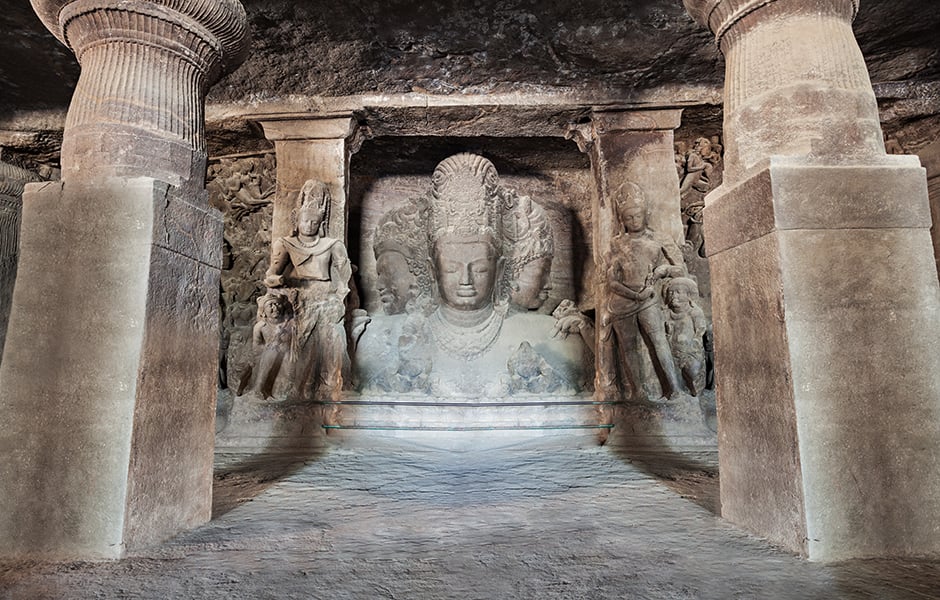 remarkable carvings at the ancient elephanta island caves in mumbai india