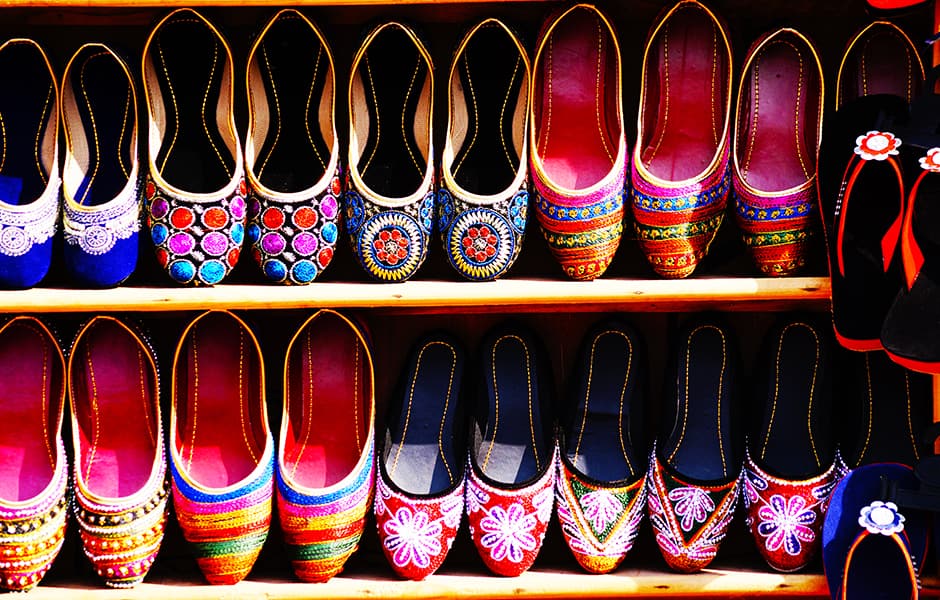 colourful handmade shoes at flea market mumbai