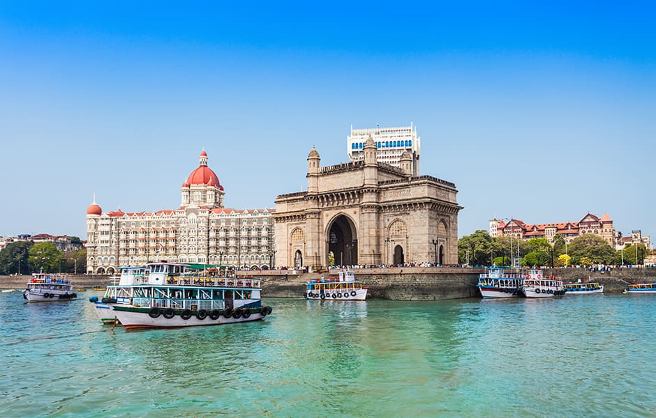 view of the taj mahal hotel and gate of india mumbai