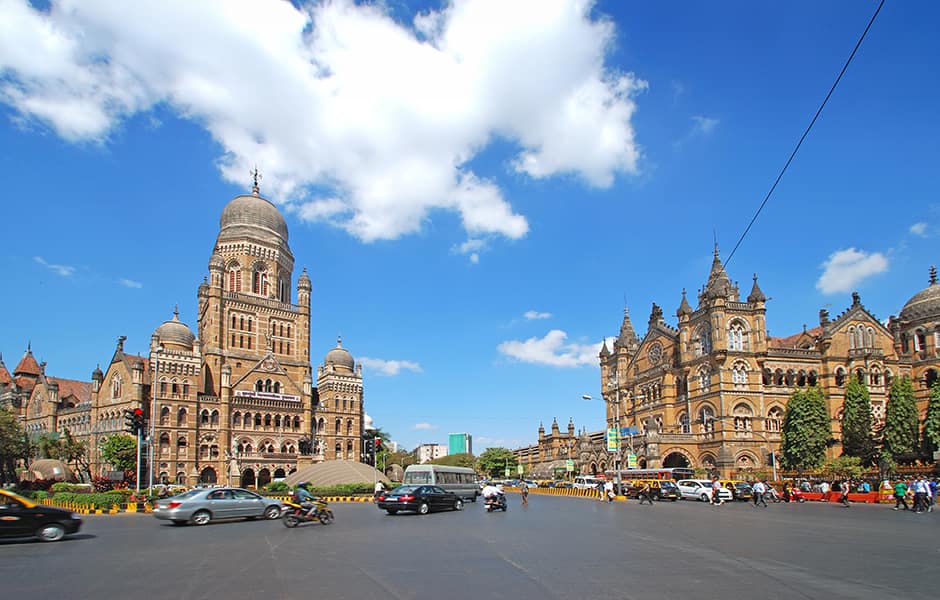 gothic buildings on a heritage precinct street mumbai india