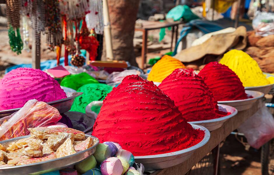 holi powders at a market in mumbai