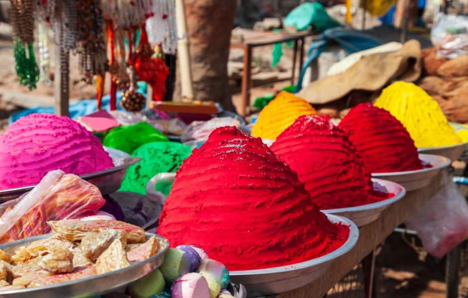 holi powder colours at a market in mumbai