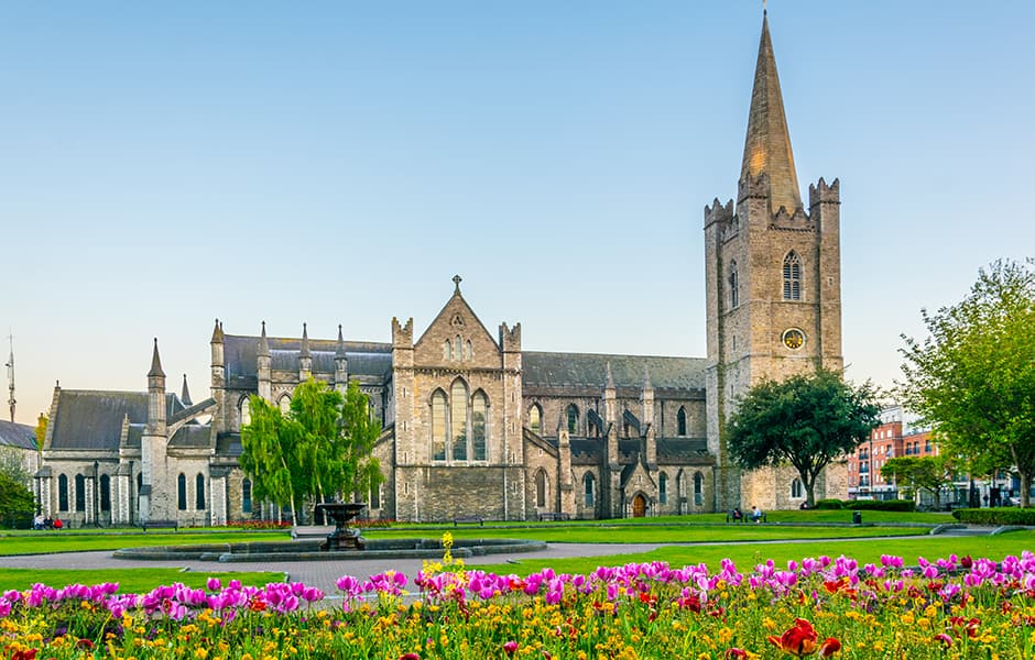 view of st patrick park with st patrick cathedral in the background in dublin