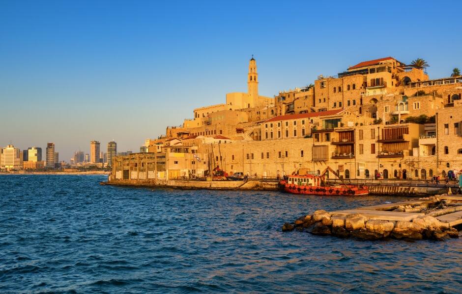 old city of jaffa with tel aviv skyline in background