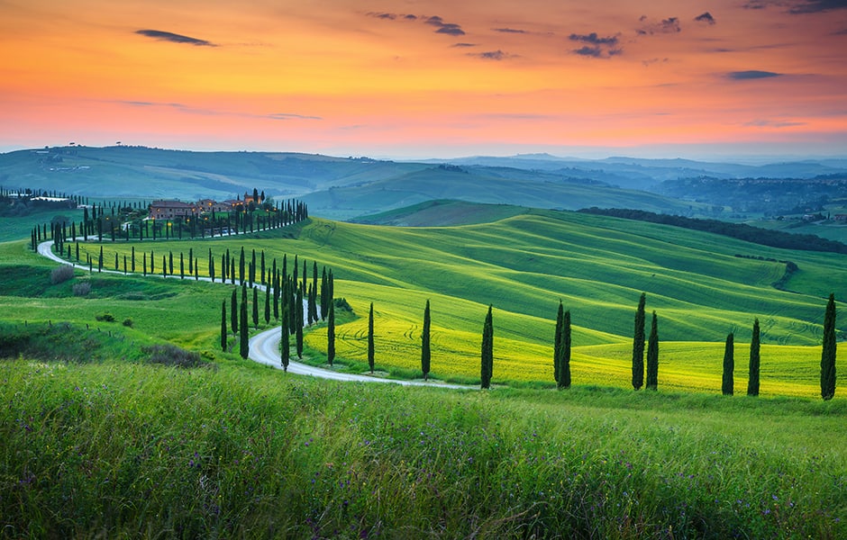 sunset in tuscany italy