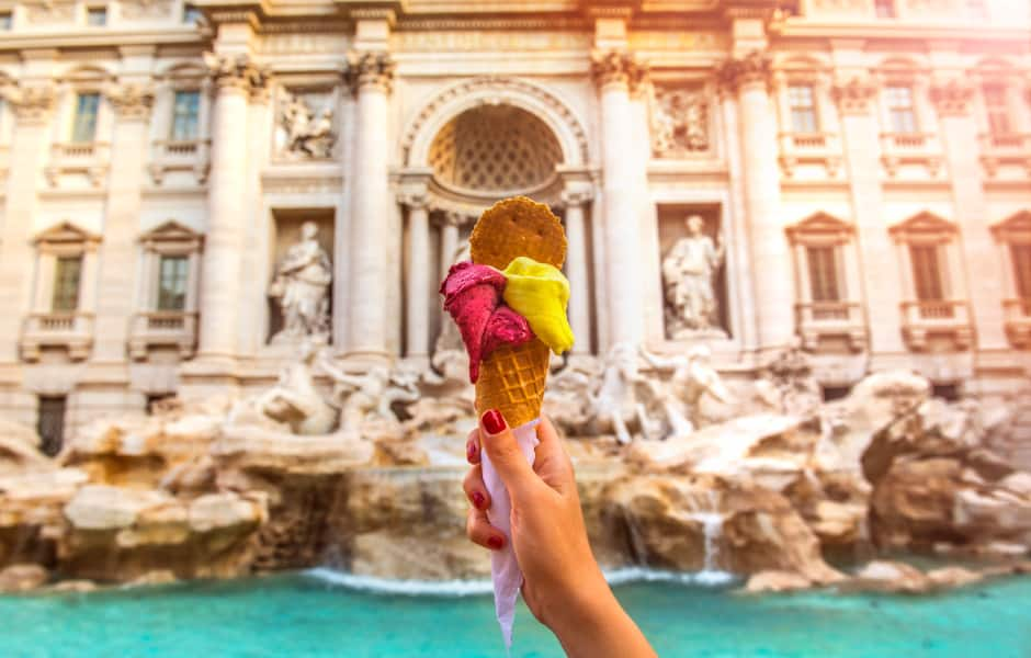 gelato at the trevi fountain rome italy