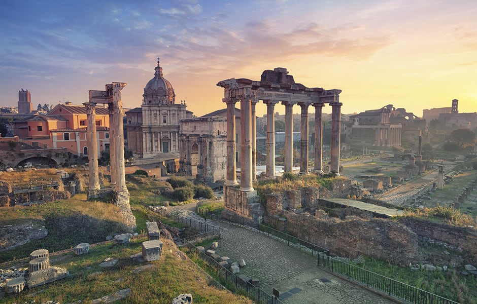 roman ruins in rome on sunny day