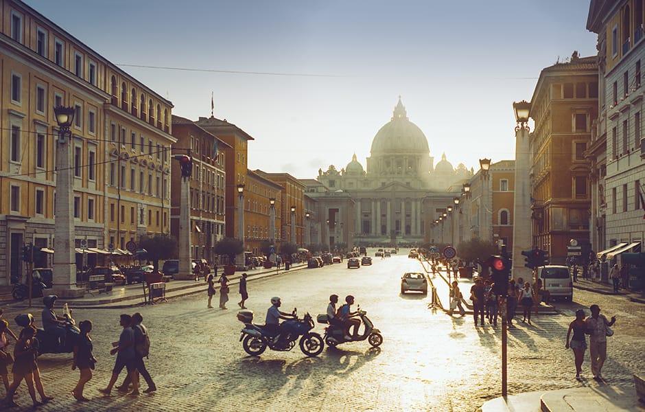 view of st peters basilica from a street in rome italy 