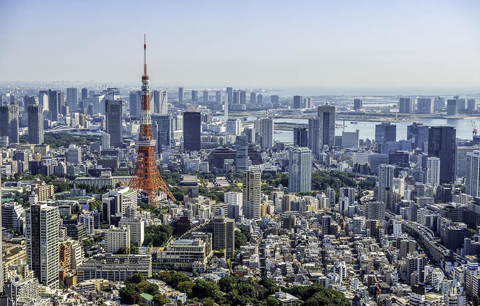 aerial view koto minato chou and tokyo bay japan