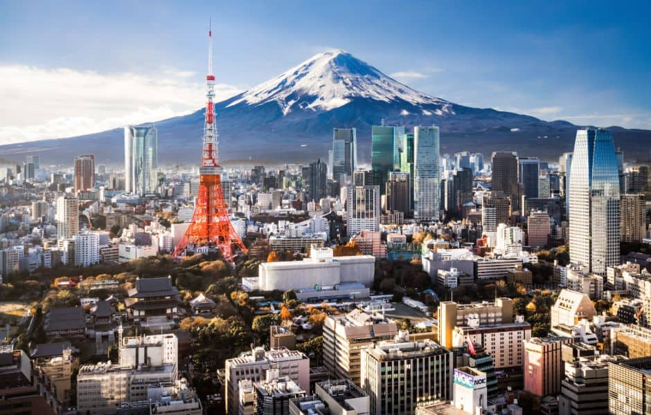 view of tokyo tower and mount fuji 