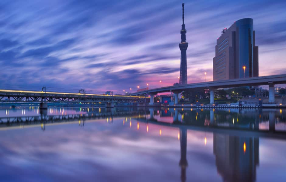 sumida river tokyo at sunrise japan