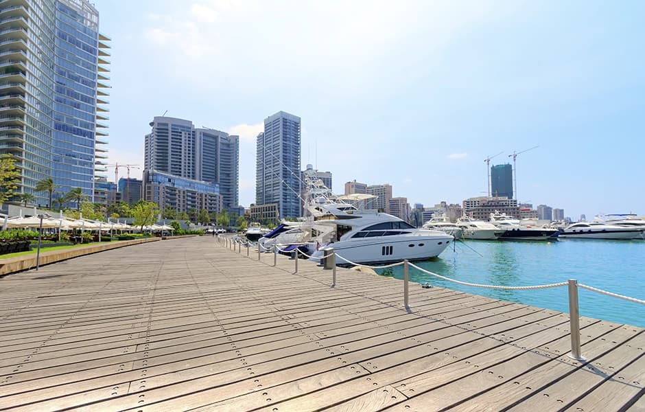 beirut corniche with lots of boats docked