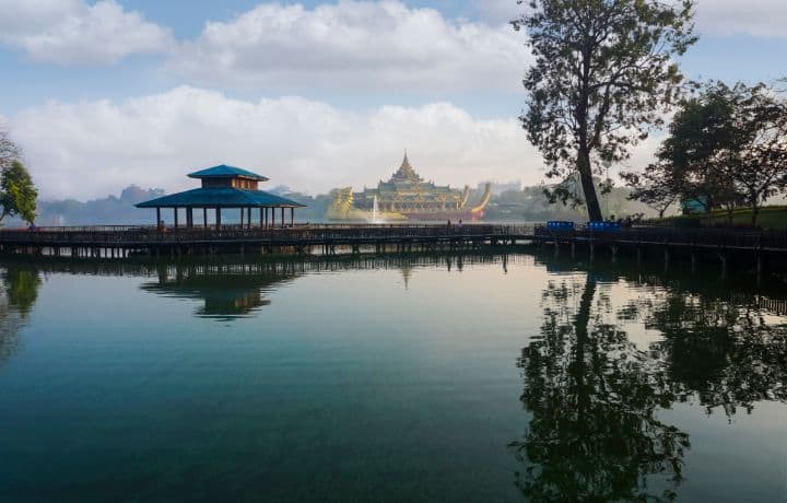 view of pagodas and river yangon