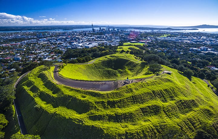 aerial view of mount eden in auckland new zealand