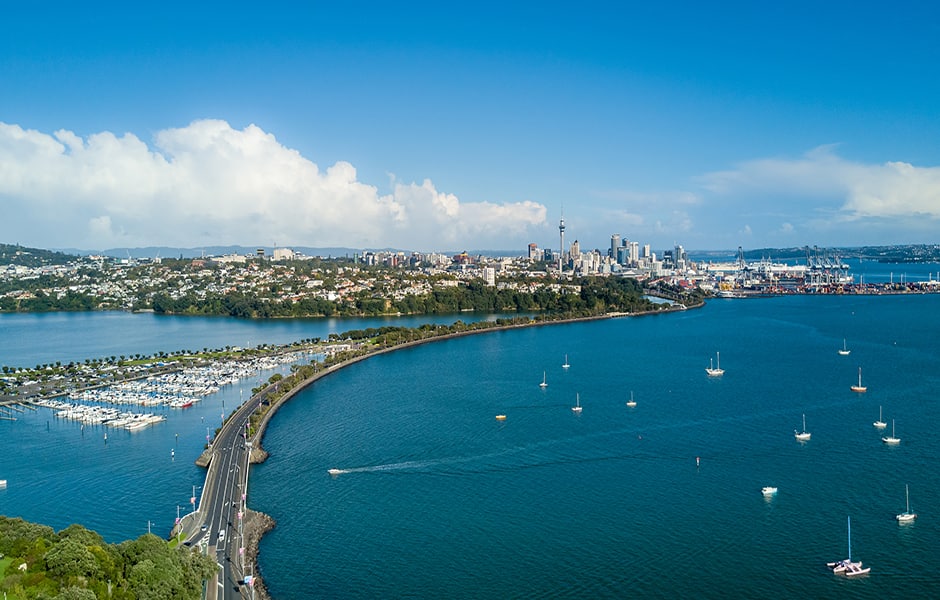 aerial view of waitemata harbour and auckland centre