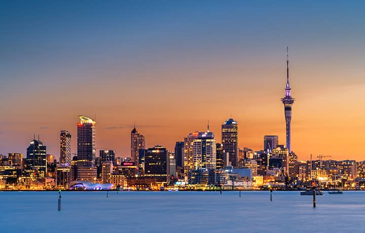 auckland city at sunset new zealand