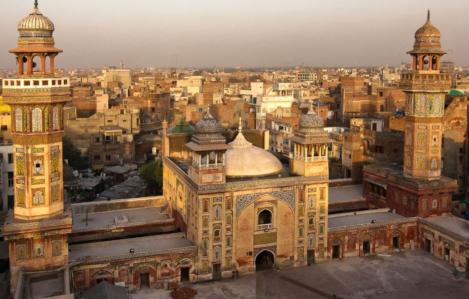 aerial view of wazir khan mosque in lahore pakistan